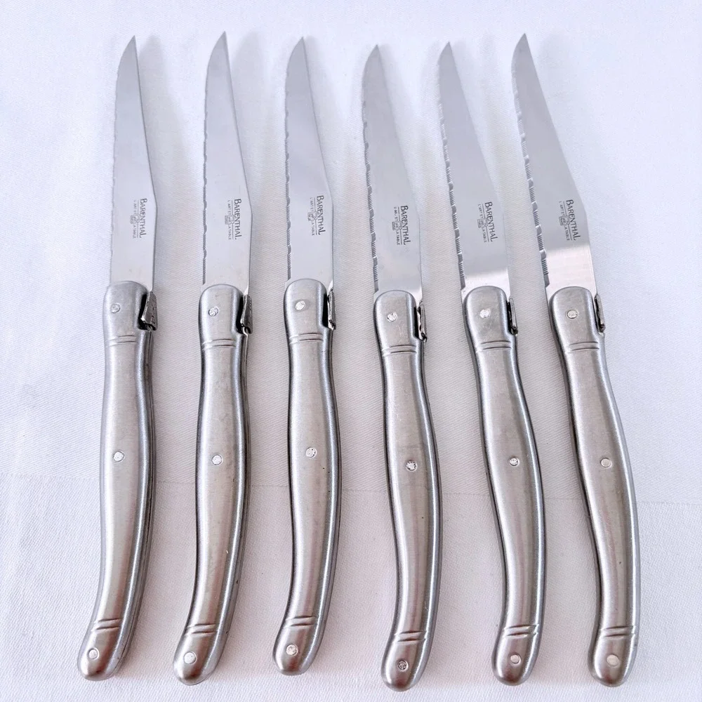 Barenthal Steak Knives Set of 6 Silver Stainless Steel Laguiole Style France